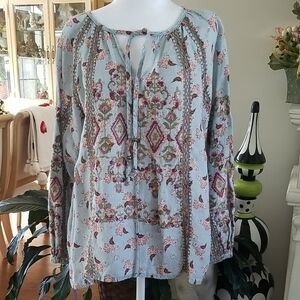 Sundance Light Blue Floral Peasant Blouse